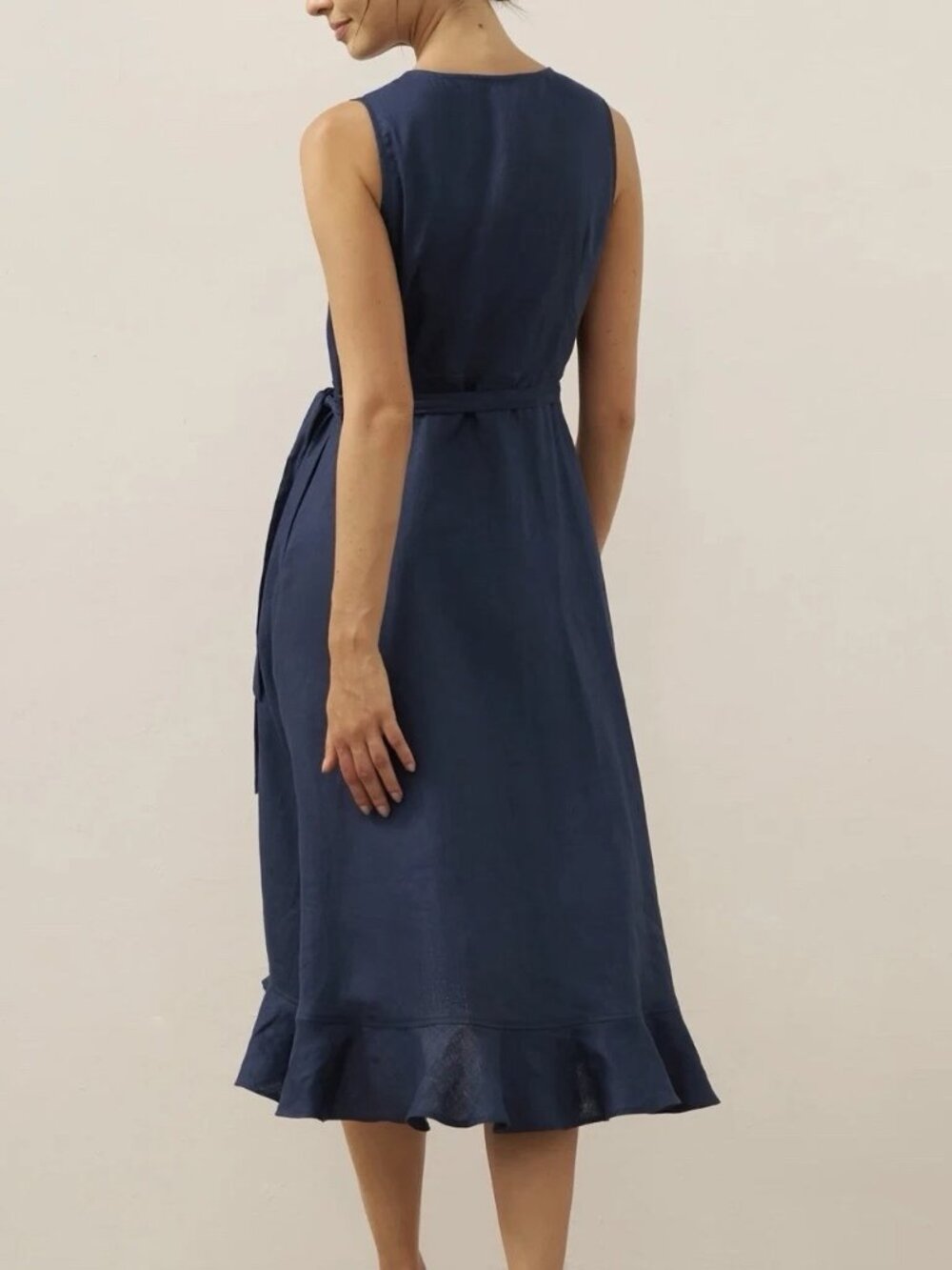 Lintico 100% Linen V-Neck One-Piece Ruffle Hem Midi Dress MAYA - Picture 2 of 8